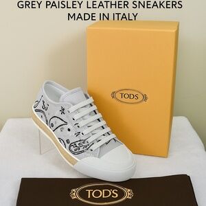 Tod's Women Floral Paisley Grey Leather Sneakers